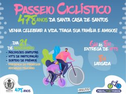 Venha celebrar a vida no passeio ciclístico dos 478 anos da Santa Casa de Santos